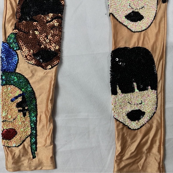 Discount Universe Sequin Nude Teal Blue Faces Bodysuit Size Small NEW With Tags - Picture 11 of 14